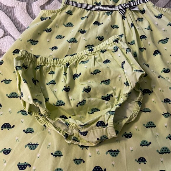 Gymboree Prep Club Green Turtle Print Ribbon Trim Cotton Dress Size 3t Bloomers - Picture 6 of 7